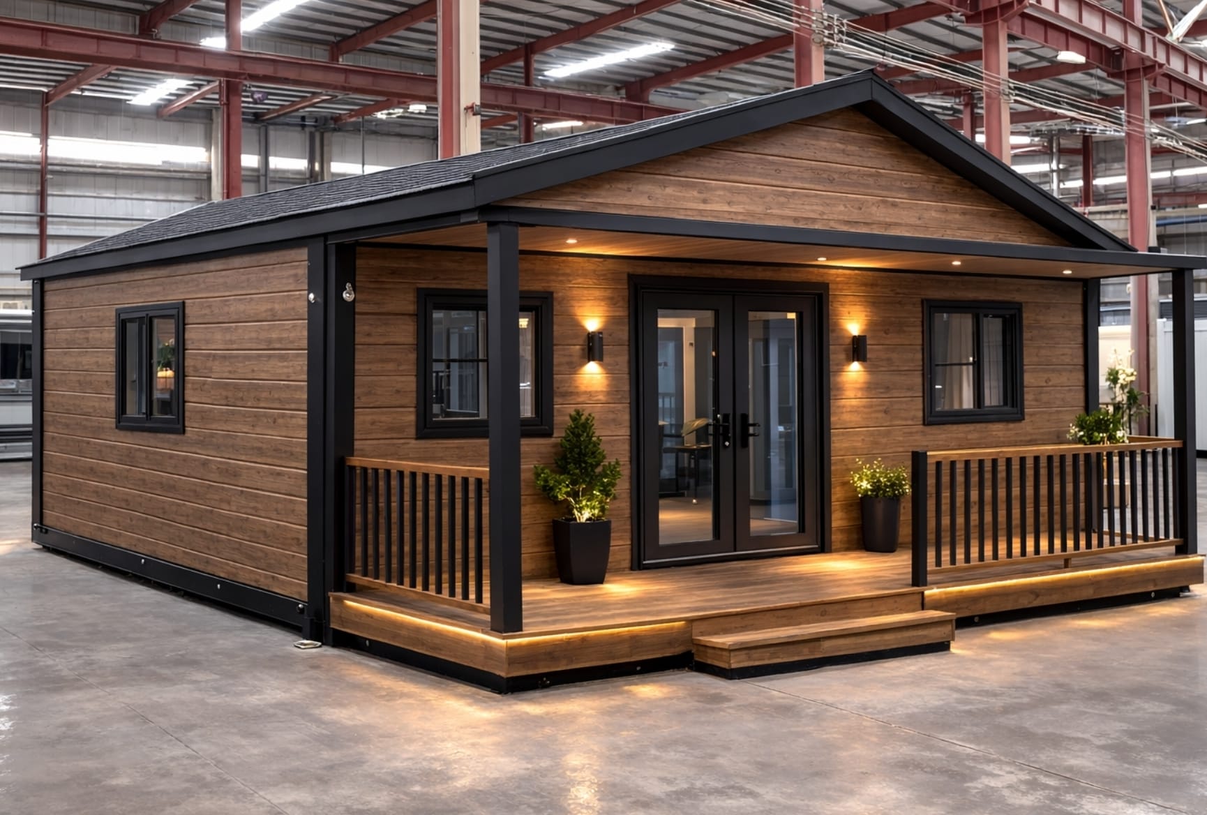 מבנה עץ מודרני עם מרפסת