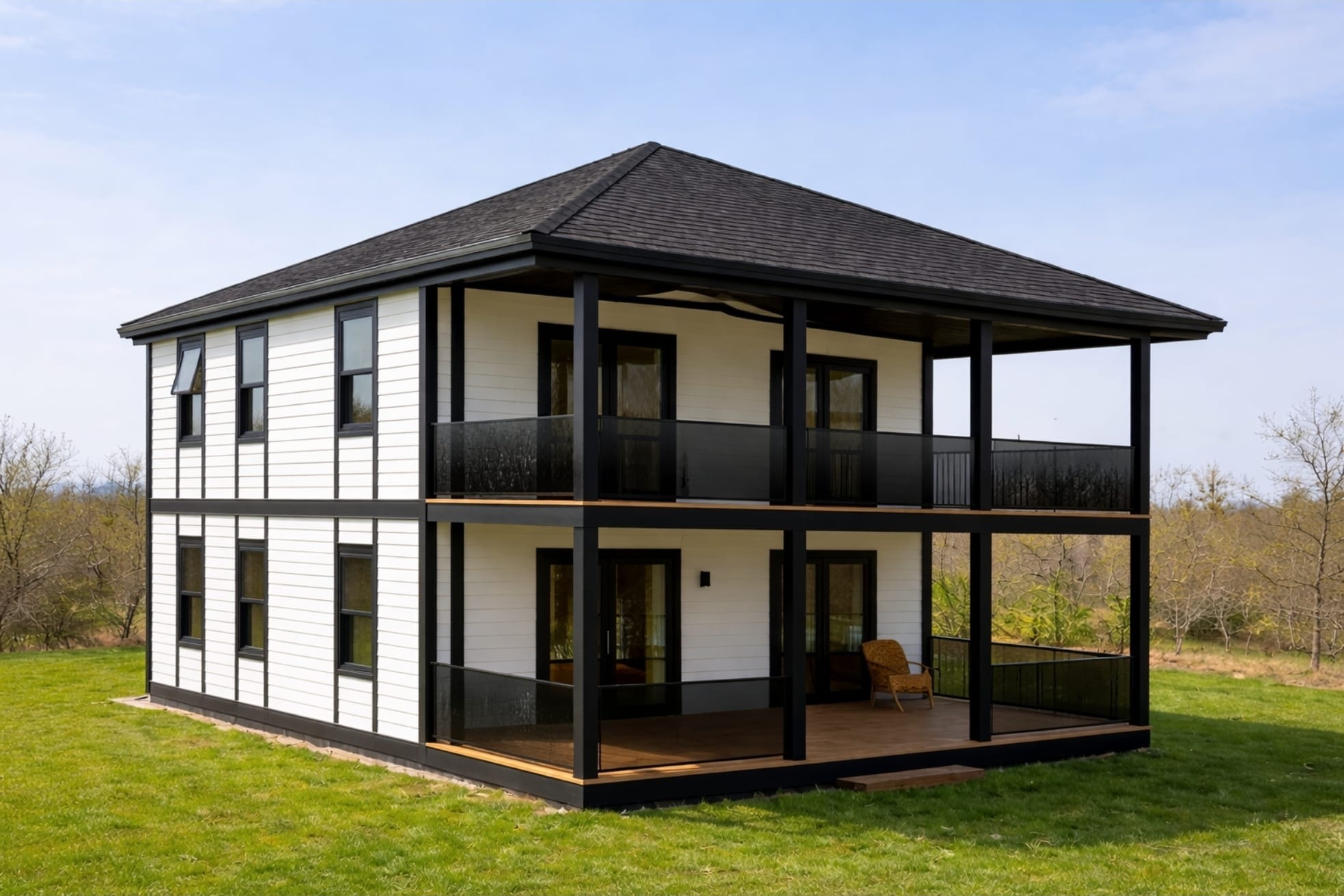 מבנה לבן מודרני בשתי קומות - דגם 1