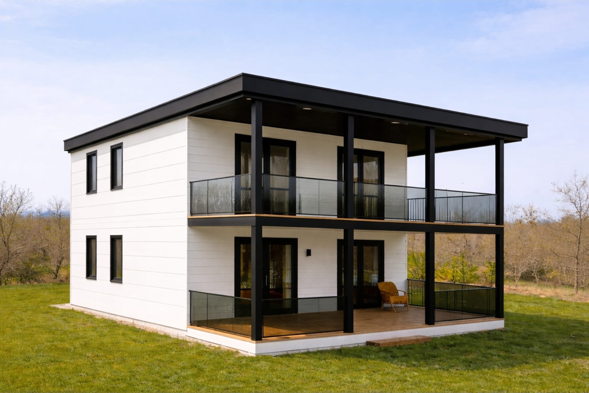 מבנה לבן מודרני בשתי קומות - דגם 7