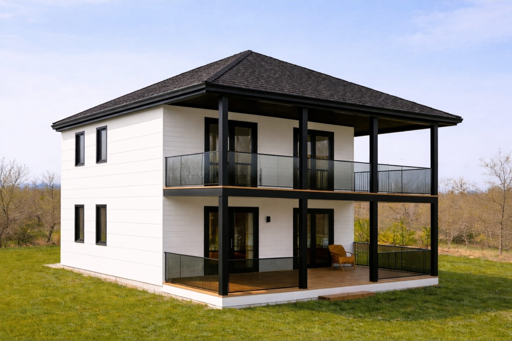 מבנה לבן מודרני בשתי קומות - דגם 7