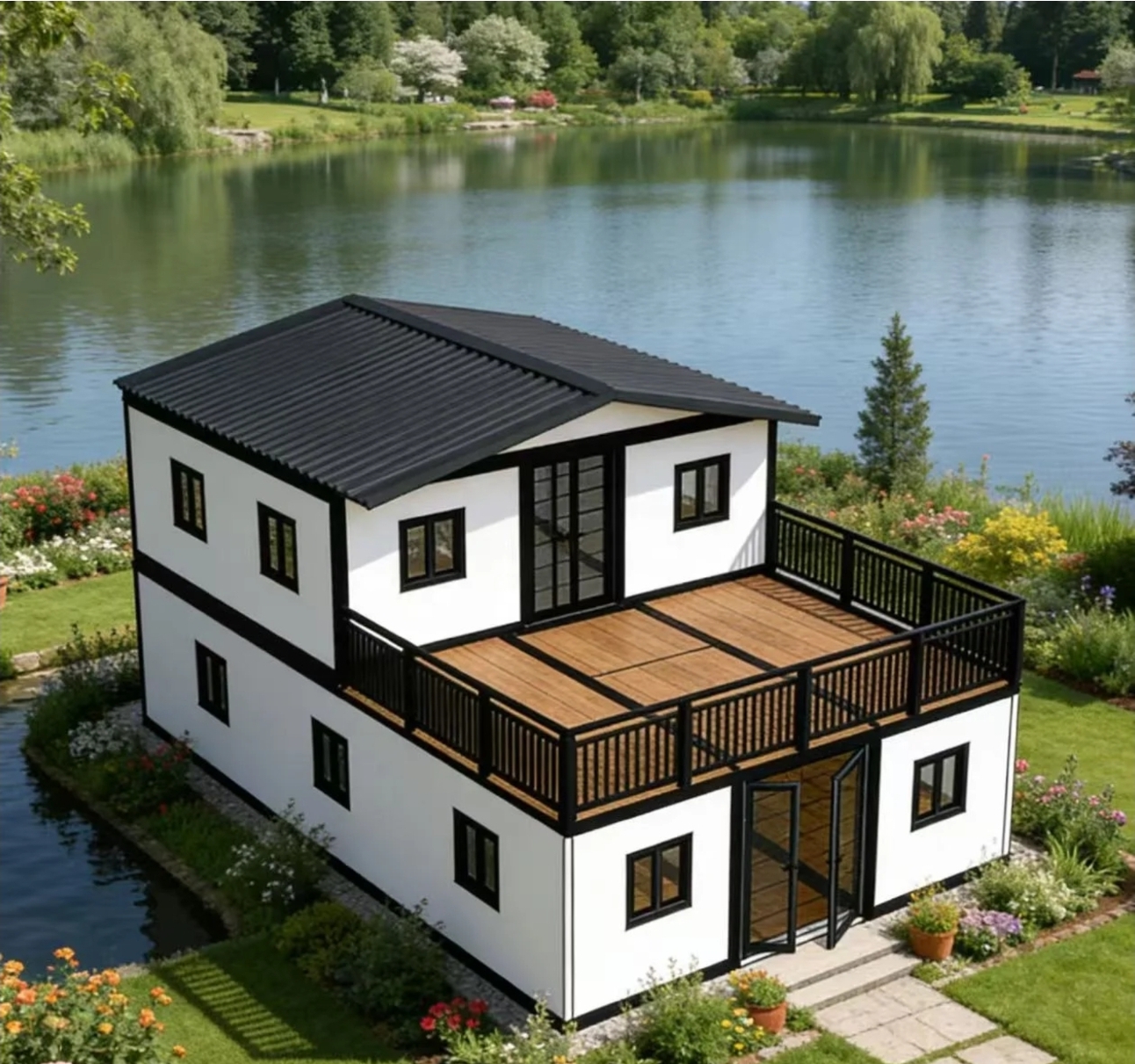 מבנה לבן מודרני בשתי קומות - דגם 2