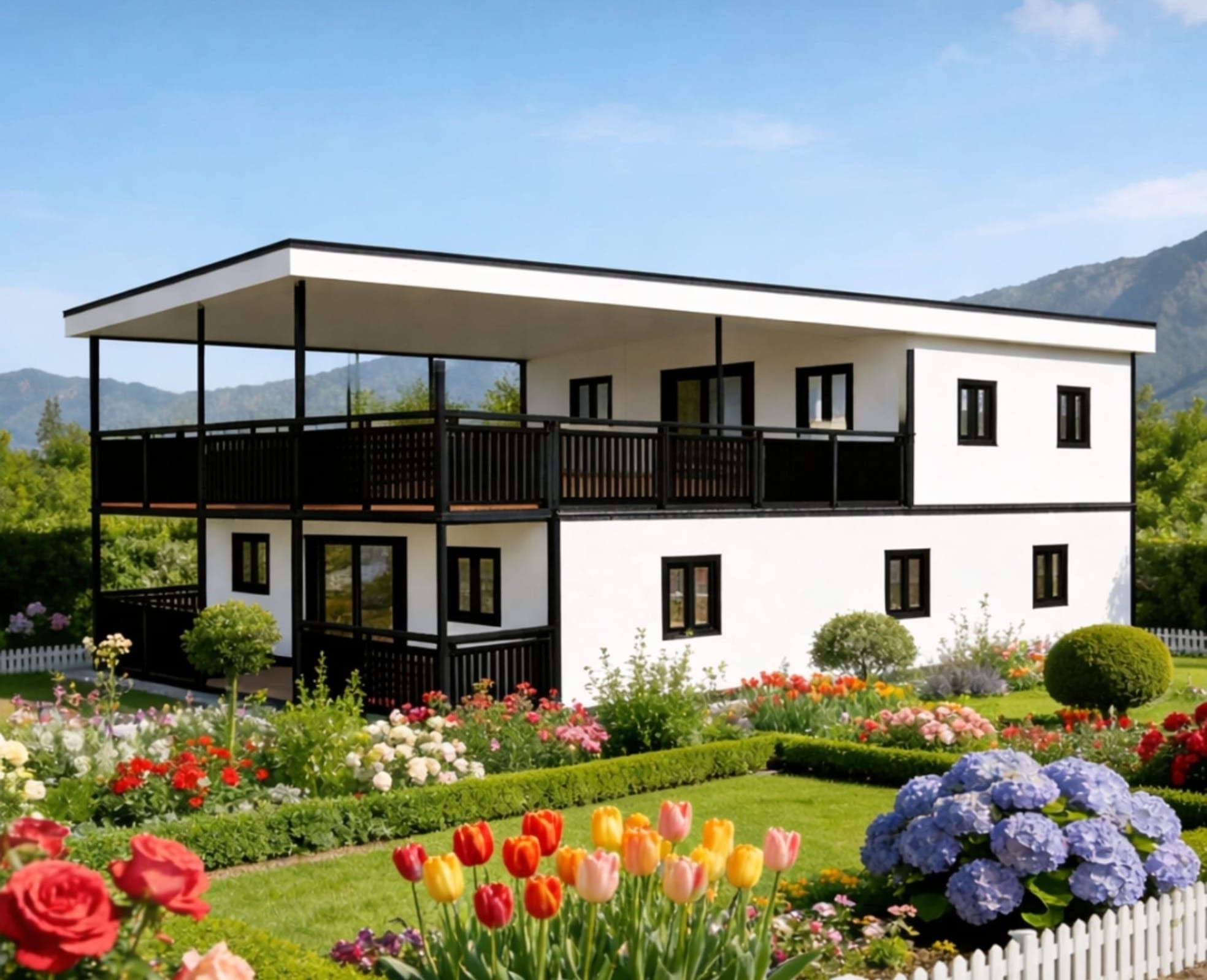 מבנה לבן מודרני בשתי קומות - דגם 3