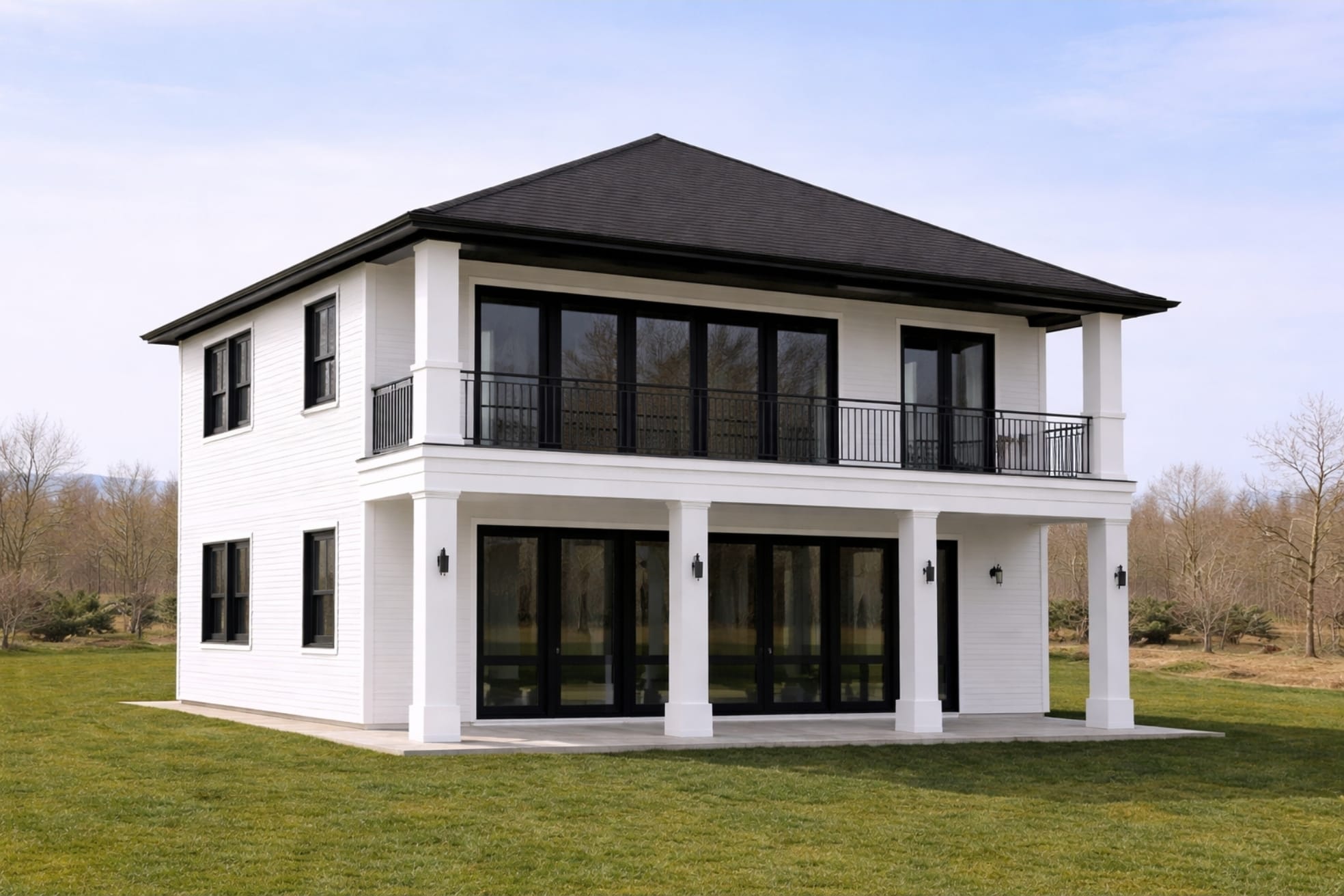 מבנה לבן מודרני בשתי קומות - דגם 7