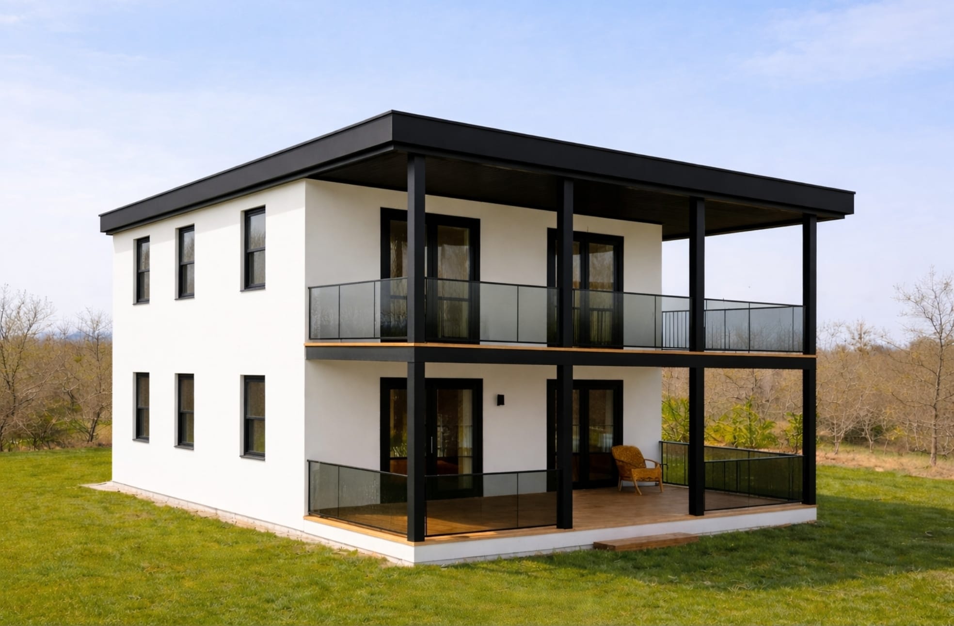 מבנה לבן מודרני בשתי קומות - דגם 7